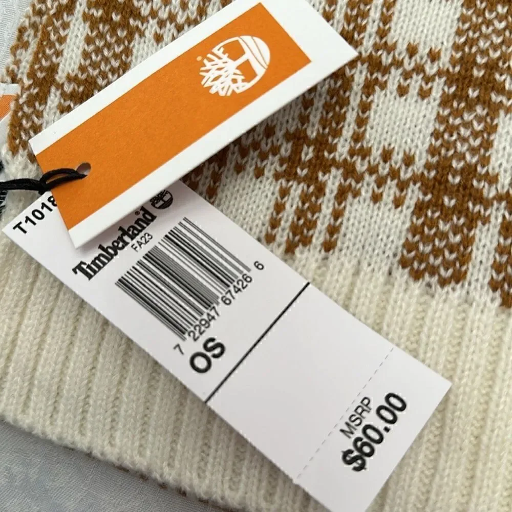 Timberland ‘Buffalo’ Plaid Scarf Tan Cream